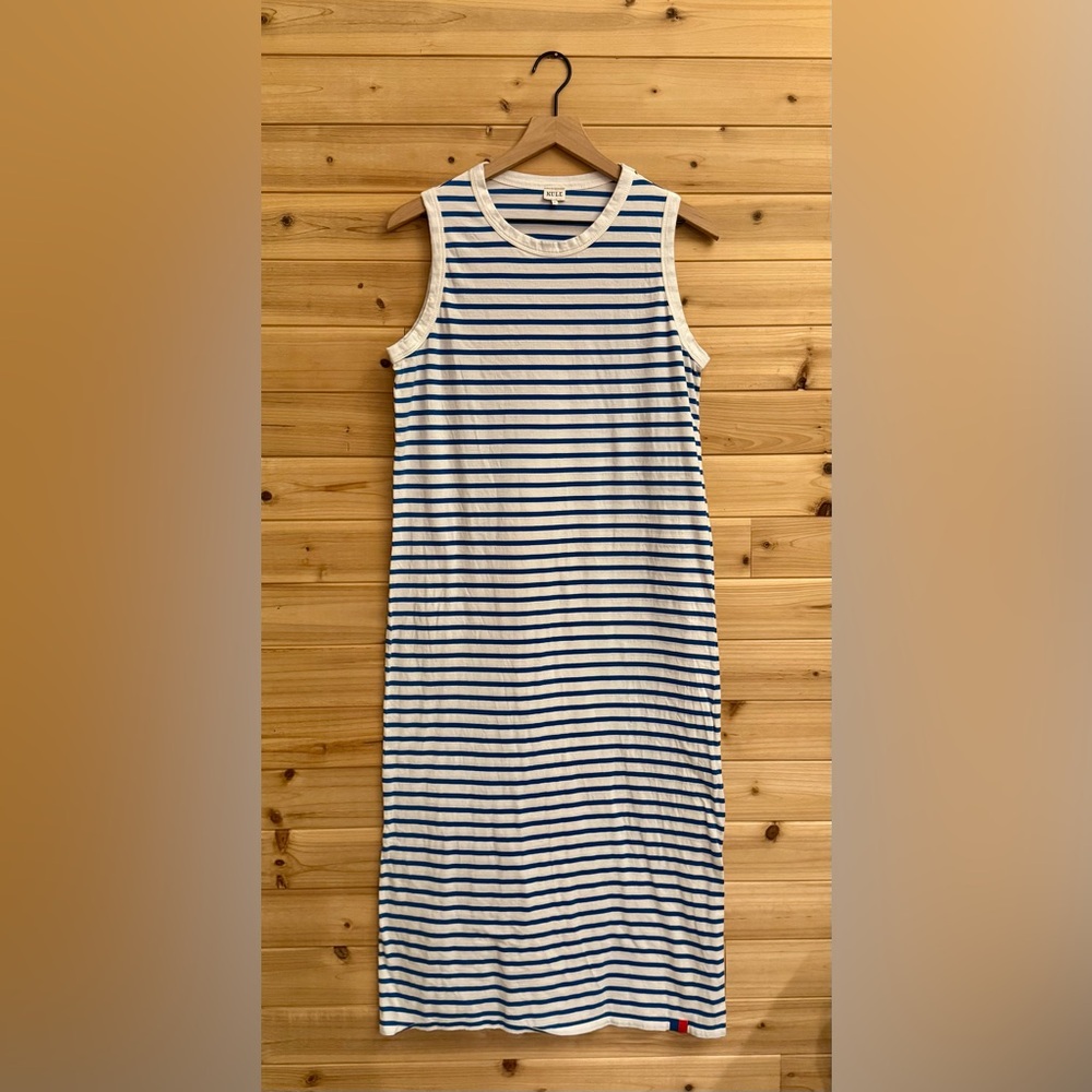 KULE White and Navy Striped Sleeveless Midi Dress